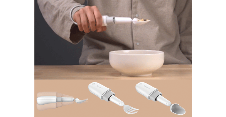La cuchara-tenedor Bravo Classic ayuda a las personas con temblores en las manos a comer de manera relajada y estable